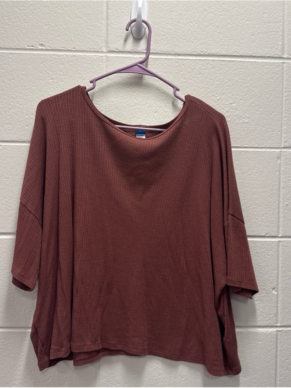 Old Navy Boxy Waffle Knit Short Sleeve Top in Dusty Rose